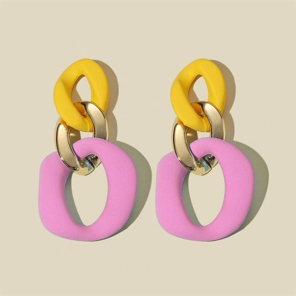 New Pink and Yellow Geometric Earrings - Picture 1 of 3